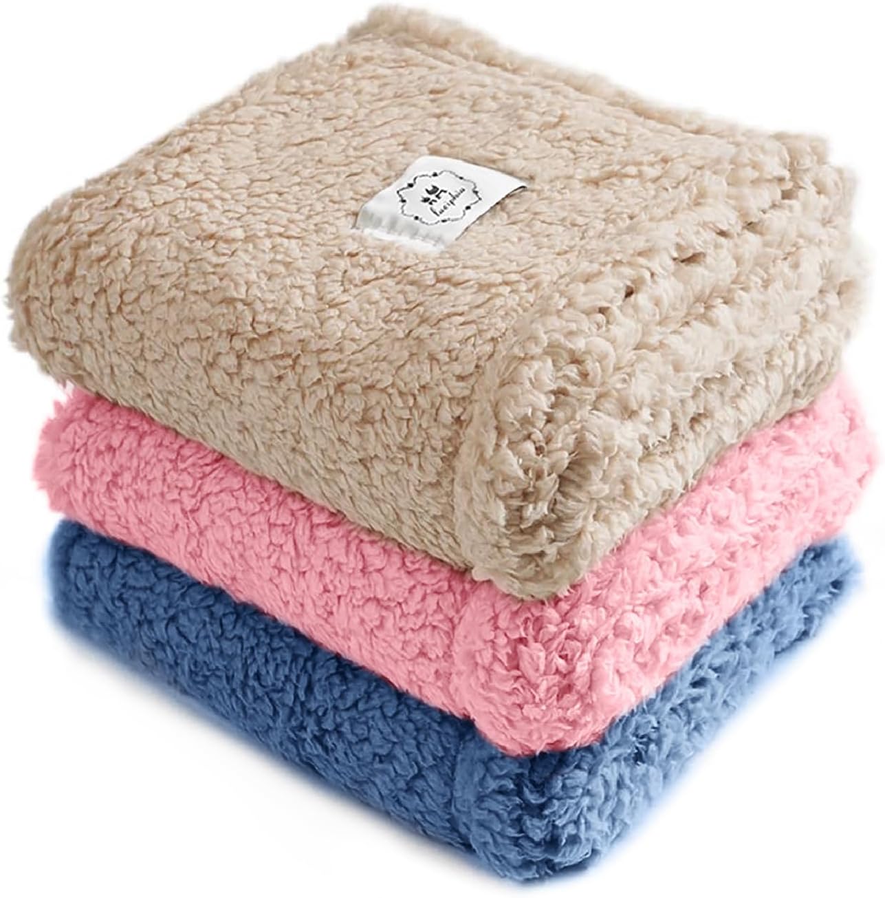 1 Pack 3 Calming Blankets Fluffy Premium Fleece Pet Blanket Soft Sherpa Throw for Dog Puppy Cat Beige Large (41" x31'')