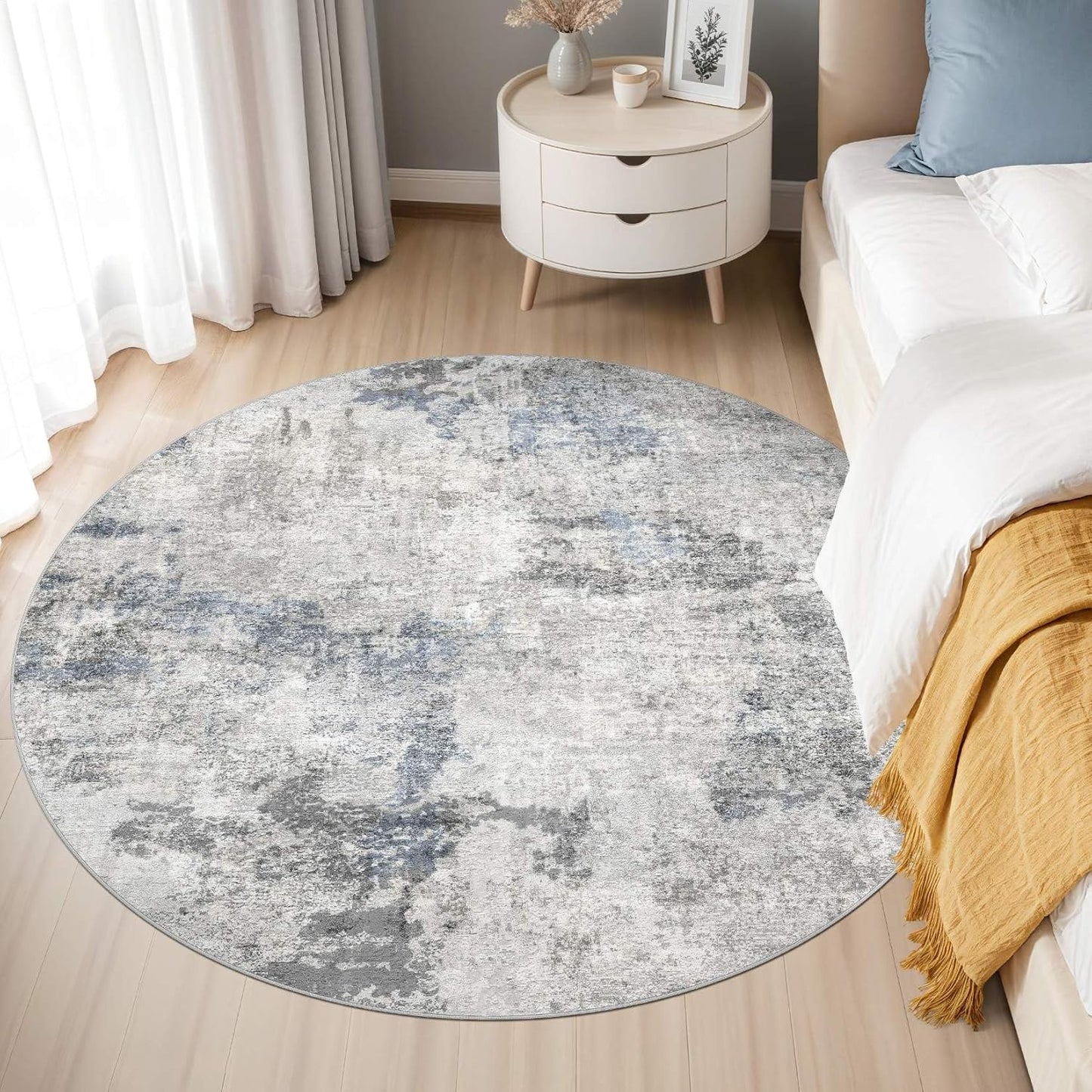 Living Room Area Rugs - 6x9 Abstract Large Soft Indoor Washable Rug Neutral Modern Low Pile Carpet for Bedroom Dining Room Farmhouse Home Office - Grey Blue