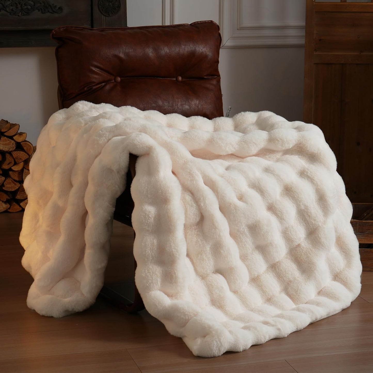 BENVWE Faux Fur Throw Blanket for Couch - Cozy Plush Fluffy Soft Thick Bubble Blanket for Living Room Home Decor - Mothers Day Birthday Gifts for Women, Cream White, 51" x 63"