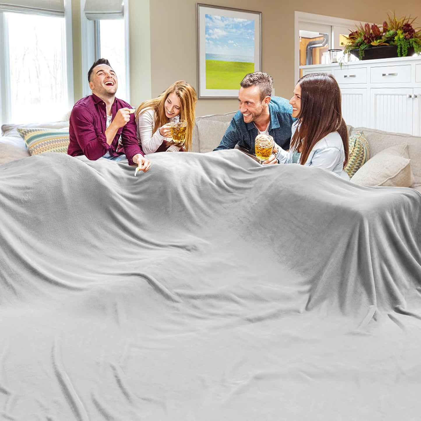 Oversized Blanket 120x120 Inches, Giant Huge Companion for Bed, Sofa,Travel and Camping, Extra Large Big Soft Blanket Fits The Whole Family and Outdoors, Dark Grey 10'x10'