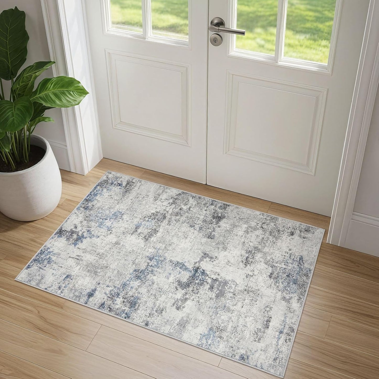 Living Room Area Rugs - 6x9 Abstract Large Soft Indoor Washable Rug Neutral Modern Low Pile Carpet for Bedroom Dining Room Farmhouse Home Office - Grey Blue