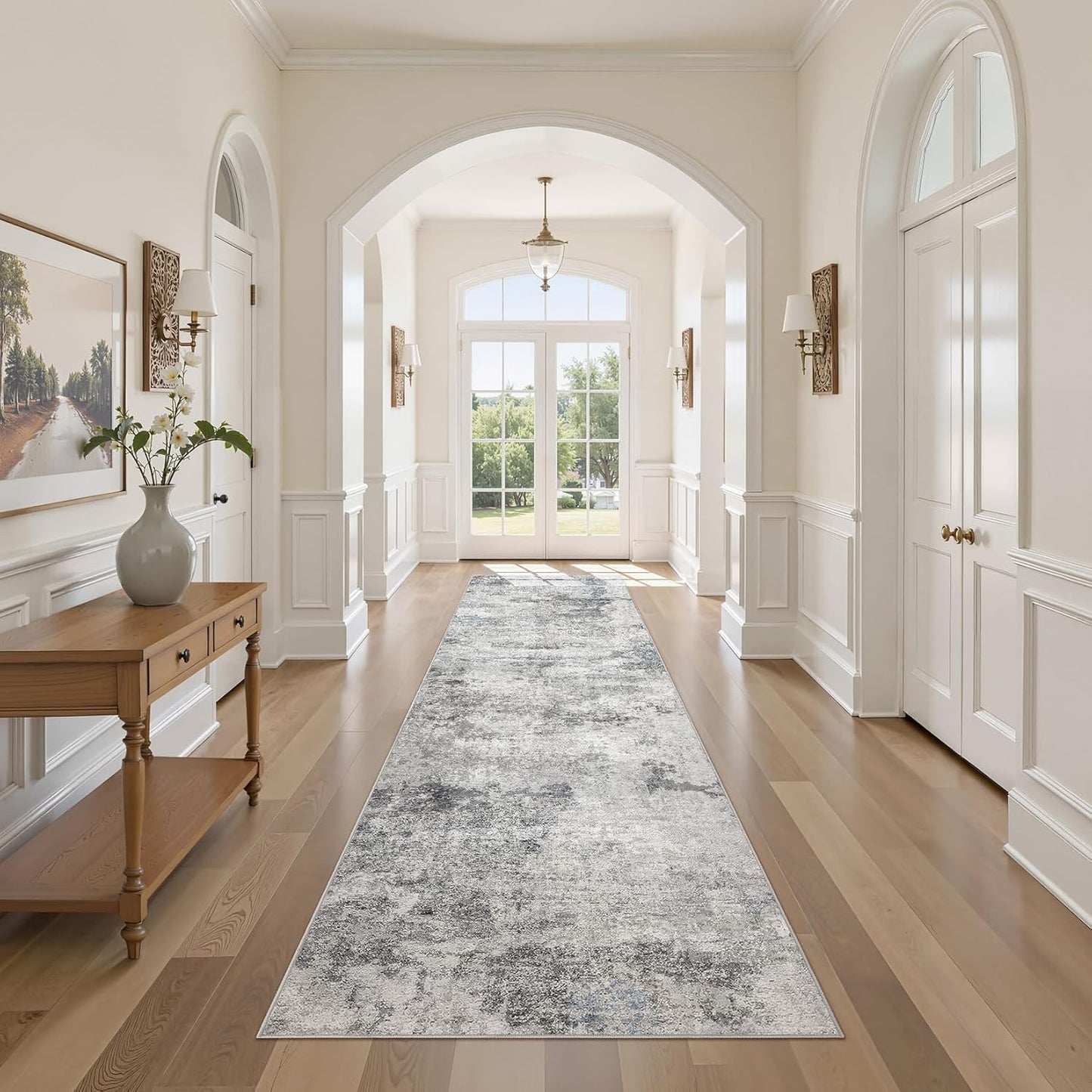 Living Room Area Rugs - 6x9 Abstract Large Soft Indoor Washable Rug Neutral Modern Low Pile Carpet for Bedroom Dining Room Farmhouse Home Office - Grey Blue