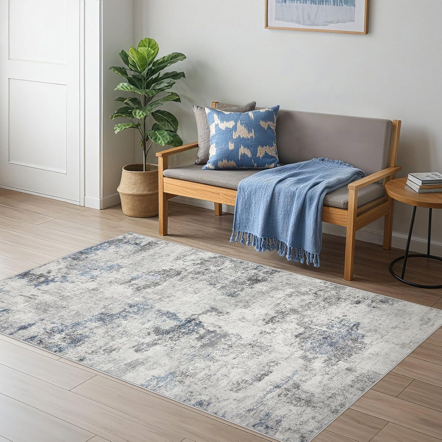 Living Room Area Rugs - 6x9 Abstract Large Soft Indoor Washable Rug Neutral Modern Low Pile Carpet for Bedroom Dining Room Farmhouse Home Office - Grey Blue