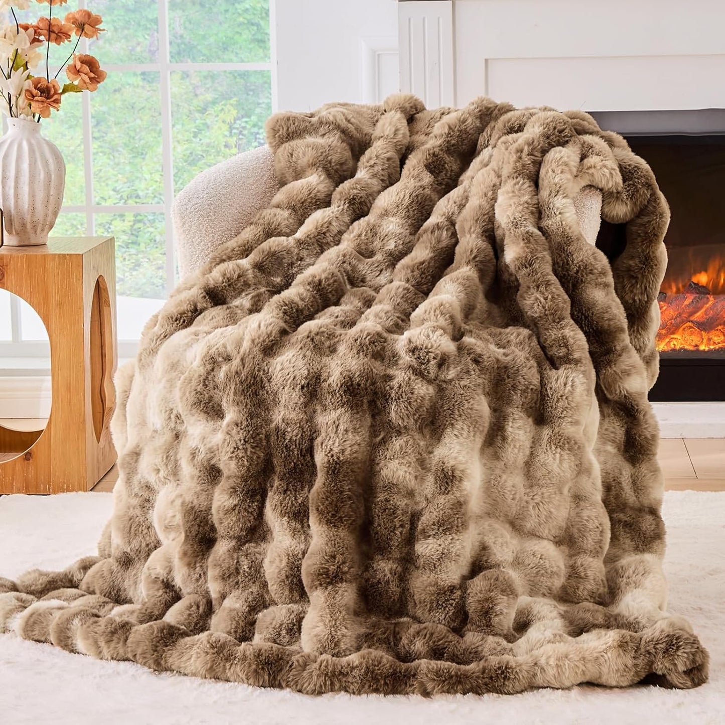 BENVWE Faux Fur Throw Blanket for Couch - Cozy Plush Fluffy Soft Thick Bubble Blanket for Living Room Home Decor - Mothers Day Birthday Gifts for Women, Cream White, 51" x 63"