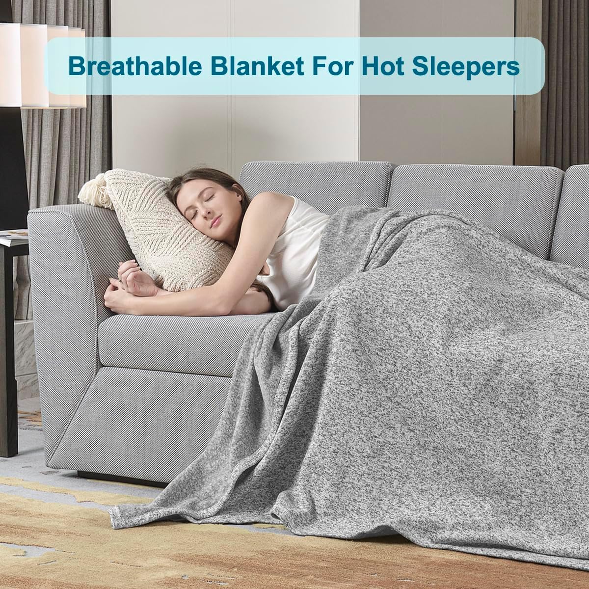 KAWAHOME Summer Sweatshirt Blanket King Size for Bed-Lightweight Breathable Blankets,Soft Thin Knit Jersey Blanket for Hot Sleepers,108 X 90 Inches, Heather Grey