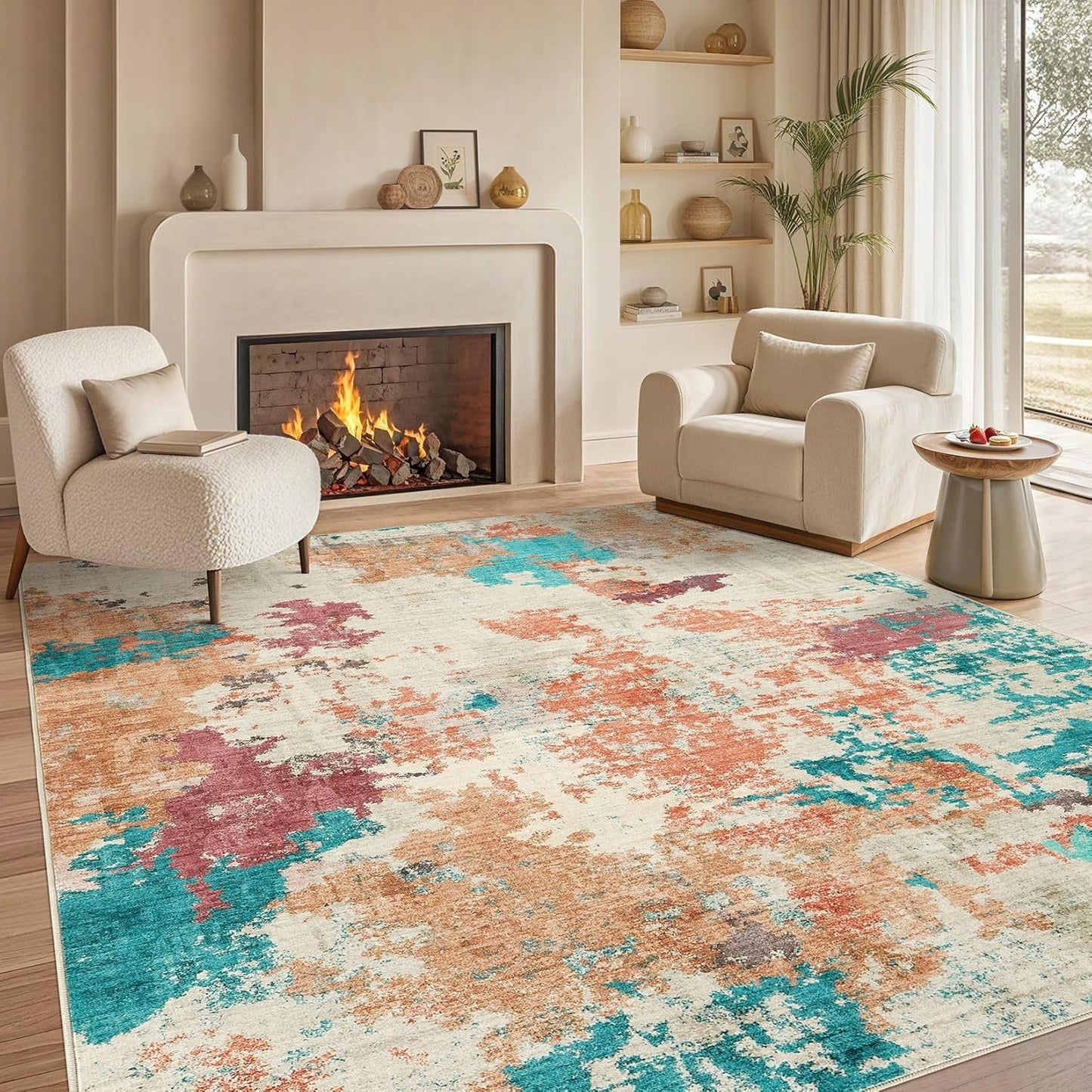 Living Room Area Rugs - 6x9 Abstract Large Soft Indoor Washable Rug Neutral Modern Low Pile Carpet for Bedroom Dining Room Farmhouse Home Office - Grey Blue