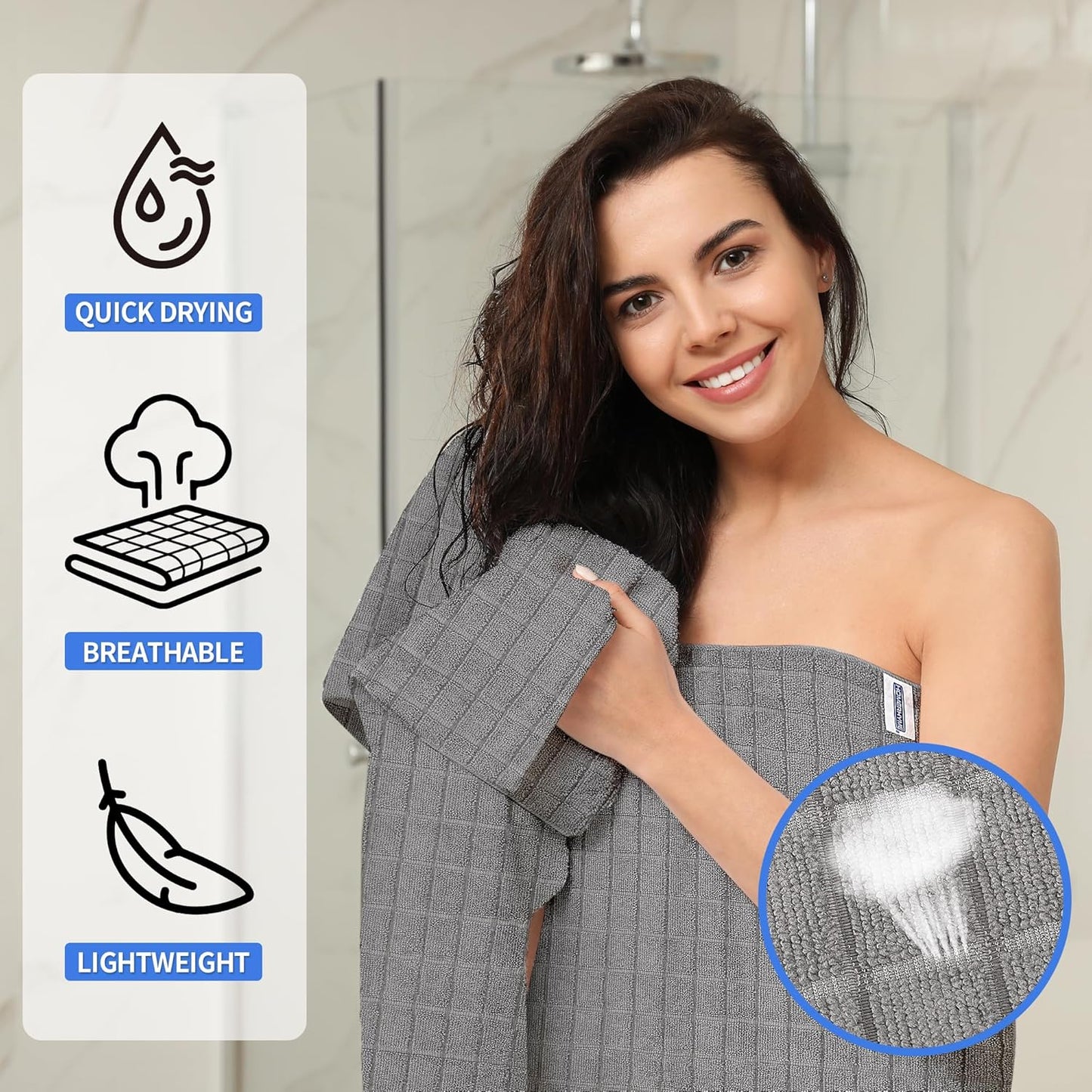 HOMERHYME Microfiber Bath Towels 2 Pack (22'' x 48'') - Lightweight Quick Dry Microfiber Fingertip Hand Towels, Soft Absorbent Gym Towels for Yoga, Salon, Camping, Hotel, Bathroom, Spa, Travel & Dog