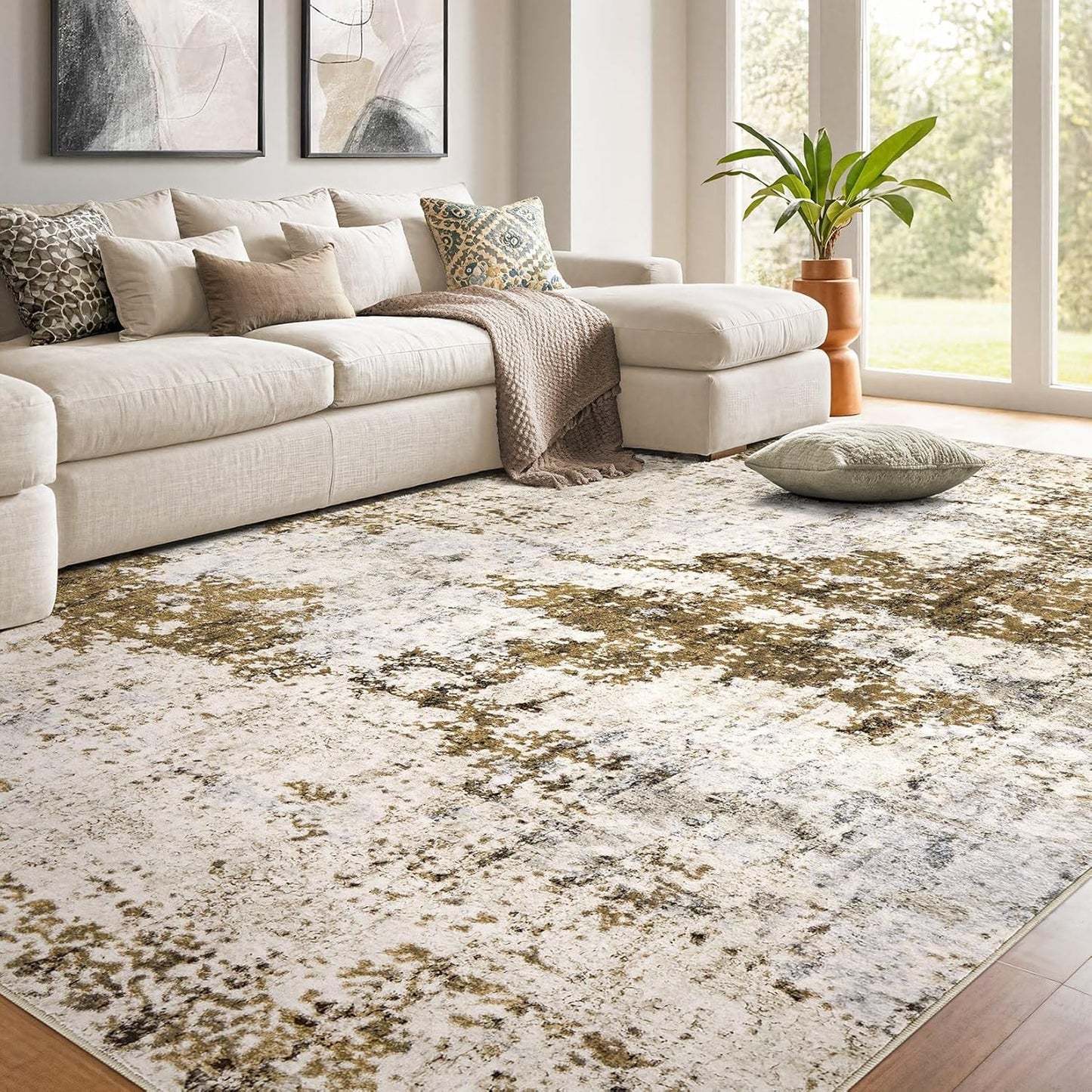 Living Room Area Rugs - 6x9 Abstract Large Soft Indoor Washable Rug Neutral Modern Low Pile Carpet for Bedroom Dining Room Farmhouse Home Office - Grey Blue