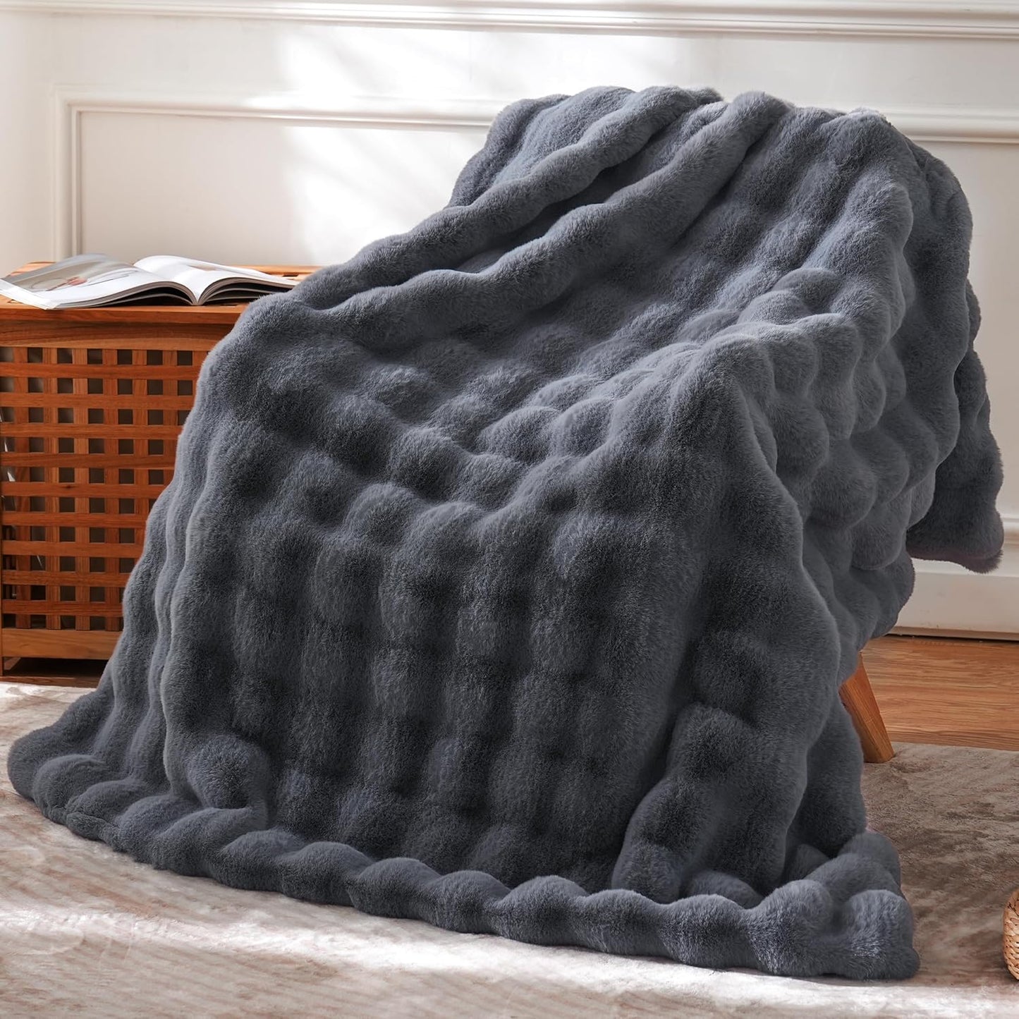 BENVWE Faux Fur Throw Blanket for Couch - Cozy Plush Fluffy Soft Thick Bubble Blanket for Living Room Home Decor - Mothers Day Birthday Gifts for Women, Cream White, 51" x 63"