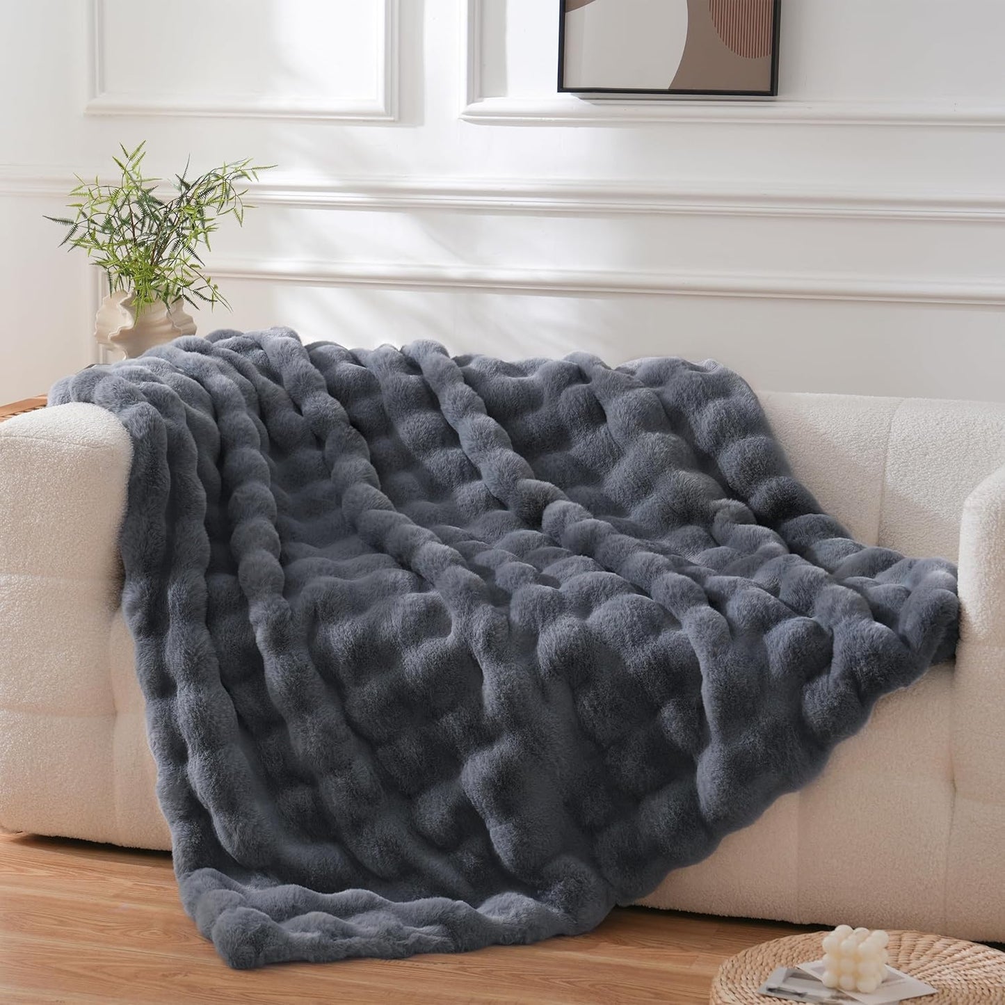 BENVWE Faux Fur Throw Blanket for Couch - Cozy Plush Fluffy Soft Thick Bubble Blanket for Living Room Home Decor - Mothers Day Birthday Gifts for Women, Cream White, 51" x 63"