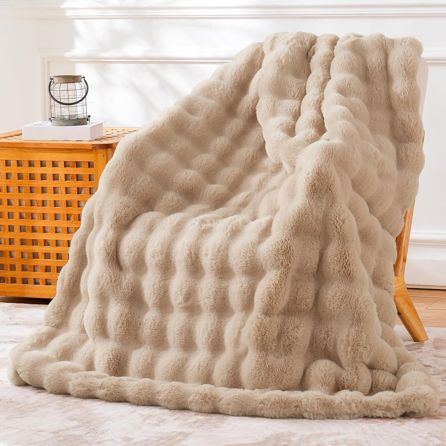 BENVWE Faux Fur Throw Blanket for Couch - Cozy Plush Fluffy Soft Thick Bubble Blanket for Living Room Home Decor - Mothers Day Birthday Gifts for Women, Cream White, 51" x 63"