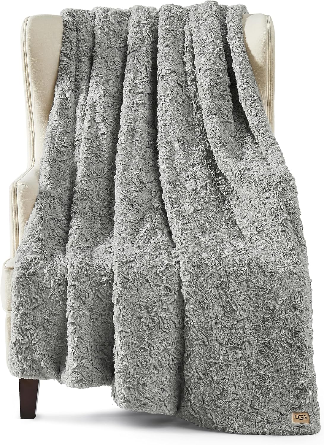 UGG Adalee Faux Fur Throw Blanket Luxury Lightweight Cozy Soft Throw for Couch Bed or Chair Hypoallergenic Machine Washable Double-Sided Fluffy Blanket Home Decor, 50-inch x 70-inch, Natural White