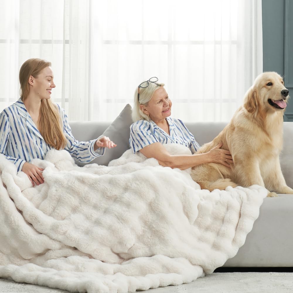 Cozy Bliss Faux Fur Throw Blanket for Couch, Fuzzy Soft Plush Thick Bubble Blanket for Sofa Bedroom Living Room, 50 * 60 Inches Tie-dye Taupe