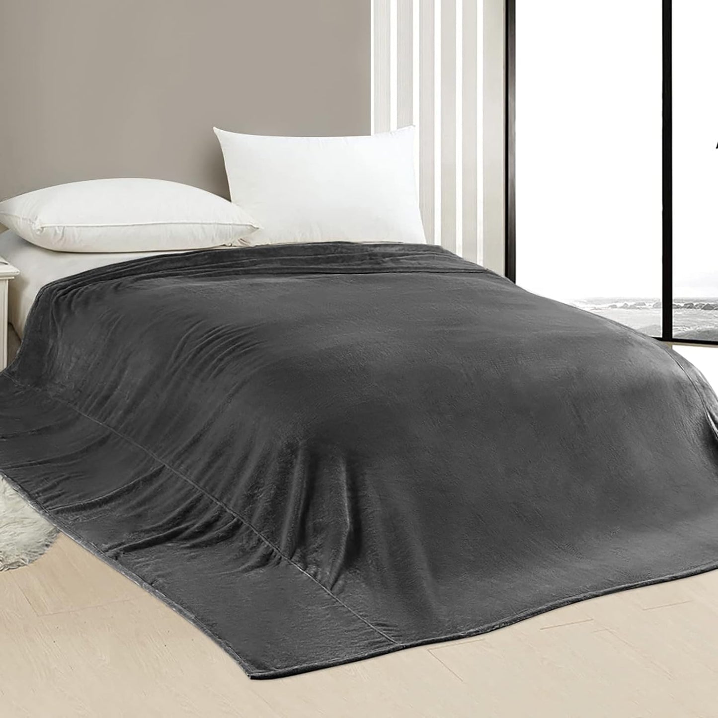 Oversized Blanket 120x120 Inches, Giant Huge Companion for Bed, Sofa,Travel and Camping, Extra Large Big Soft Blanket Fits The Whole Family and Outdoors, Dark Grey 10'x10'
