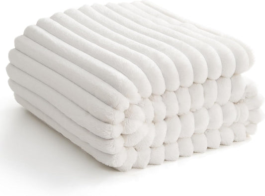 White Queen Size Blanket for Bed - 300GSM Soft Cozy Soft Blankets for Women, Cute Large Lightweight Bedding Fleece Throws for Girls, White, 90x90 Inches