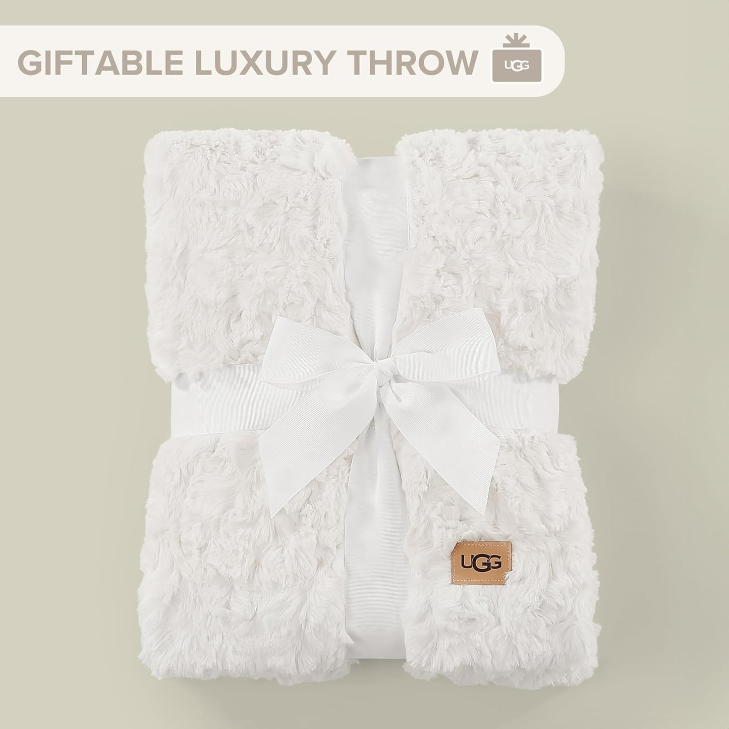 UGG Adalee Faux Fur Throw Blanket Luxury Lightweight Cozy Soft Throw for Couch Bed or Chair Hypoallergenic Machine Washable Double-Sided Fluffy Blanket Home Decor, 50-inch x 70-inch, Natural White