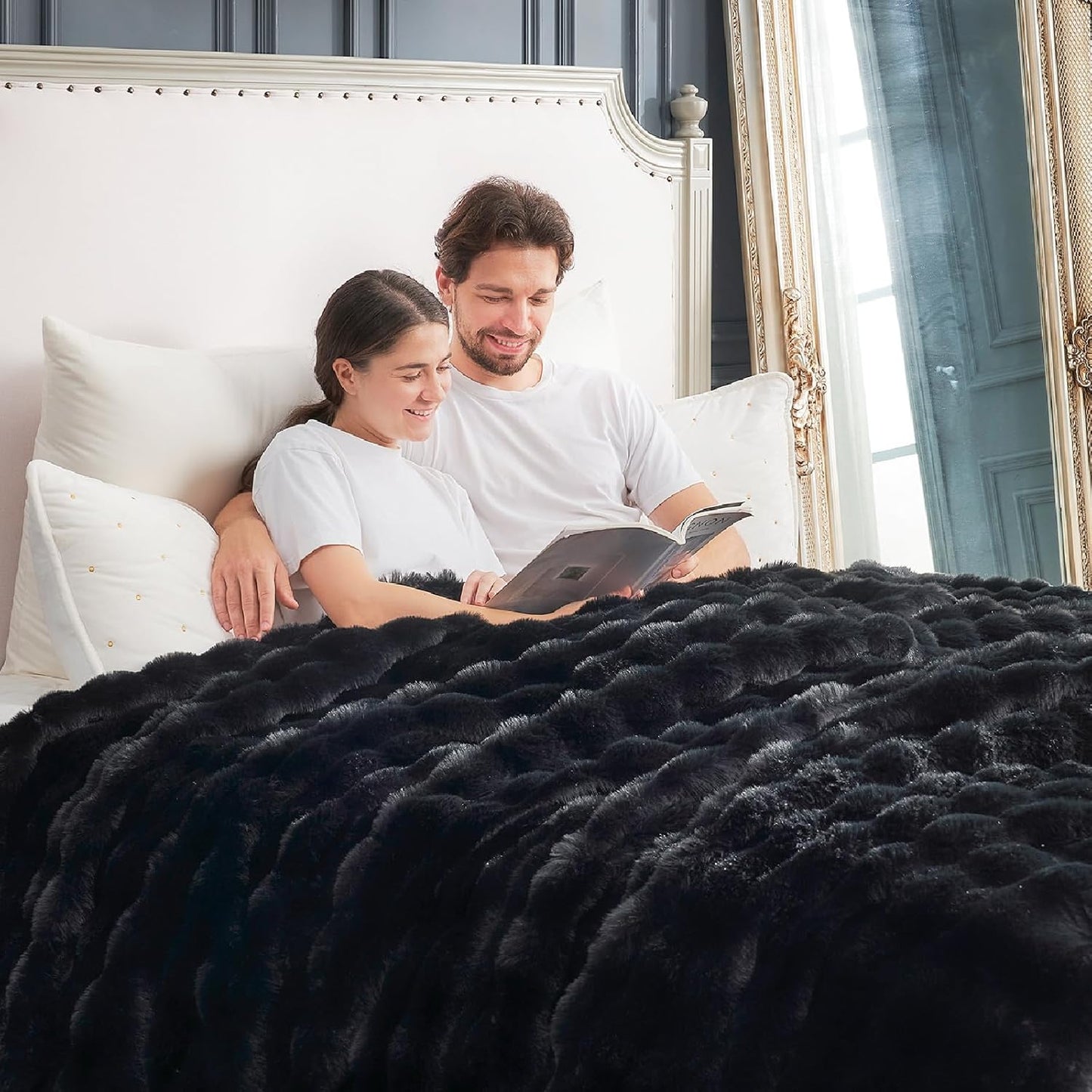 Cozy Bliss Faux Fur Throw Blanket for Couch, Fuzzy Soft Plush Thick Bubble Blanket for Sofa Bedroom Living Room, 50 * 60 Inches Tie-dye Taupe