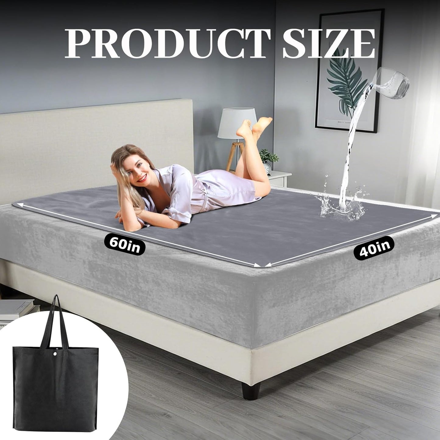 Love Waterproof Dark Gray and Light Gray Bed Blanket 40'' x 60'' with a Storage Bag, Double Sides Flannel Splash 3 Layer Lightweight Throw Size S Blanket Mattress Protector