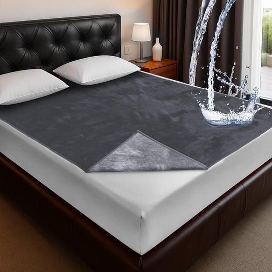 Love Waterproof Dark Gray and Light Gray Bed Blanket 40'' x 60'' with a Storage Bag, Double Sides Flannel Splash 3 Layer Lightweight Throw Size S Blanket Mattress Protector