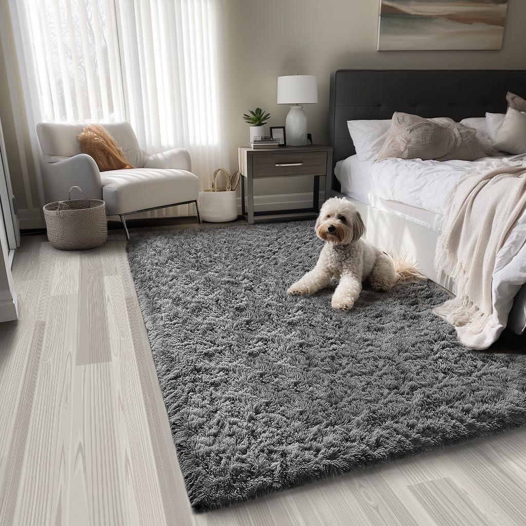 Ophanie Upgrade 5x8 Rugs for Living Room,Grey Fluffy Carpet Large Fuzzy Plush Shag Comfy Soft,Non-Slip Indoor Floor Carpet,for Kids Boys Girls,Room,Bedroom,Playroom,Home Decor Aesthetic