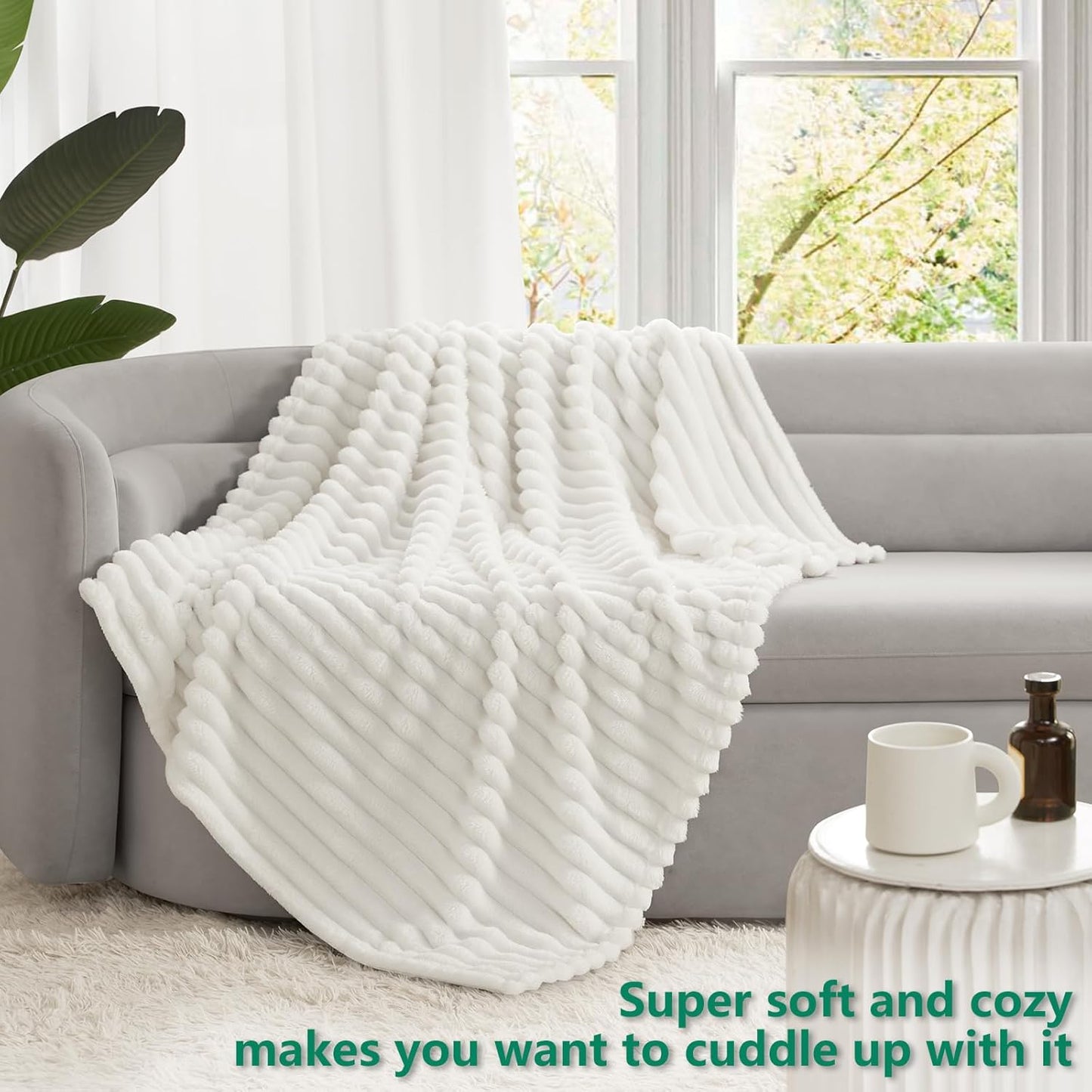 White Queen Size Blanket for Bed - 300GSM Soft Cozy Soft Blankets for Women, Cute Large Lightweight Bedding Fleece Throws for Girls, White, 90x90 Inches