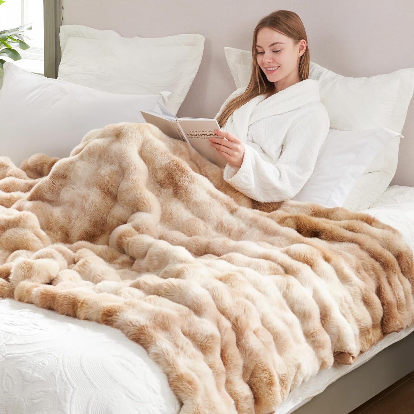 Cozy Bliss Faux Fur Throw Blanket for Couch, Fuzzy Soft Plush Thick Bubble Blanket for Sofa Bedroom Living Room, 50 * 60 Inches Tie-dye Taupe