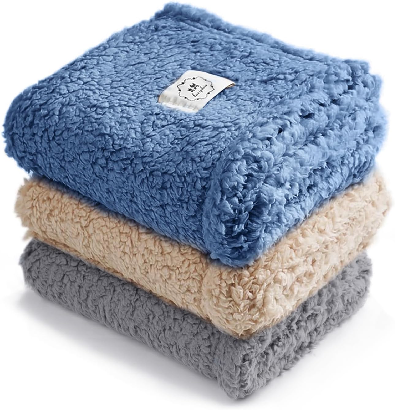 1 Pack 3 Calming Blankets Fluffy Premium Fleece Pet Blanket Soft Sherpa Throw for Dog Puppy Cat Beige Large (41" x31'')