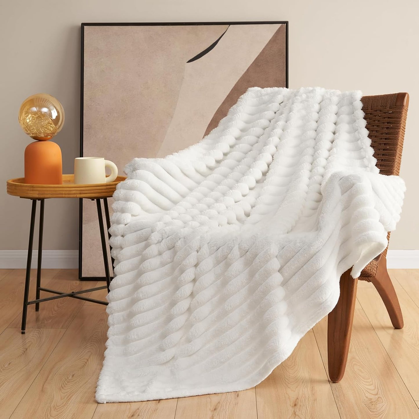 White Queen Size Blanket for Bed - 300GSM Soft Cozy Soft Blankets for Women, Cute Large Lightweight Bedding Fleece Throws for Girls, White, 90x90 Inches