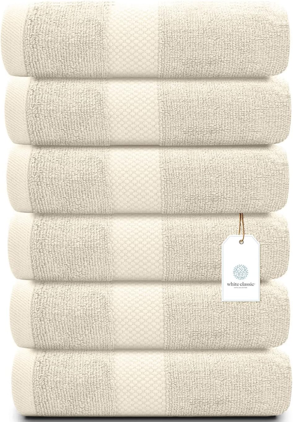 Luxury White Hand Towels - Soft 100% Turkish Cotton | Highly Absorbent Hotel spa Bathroom Towel Collection | 16x30 Inch | Set of 6