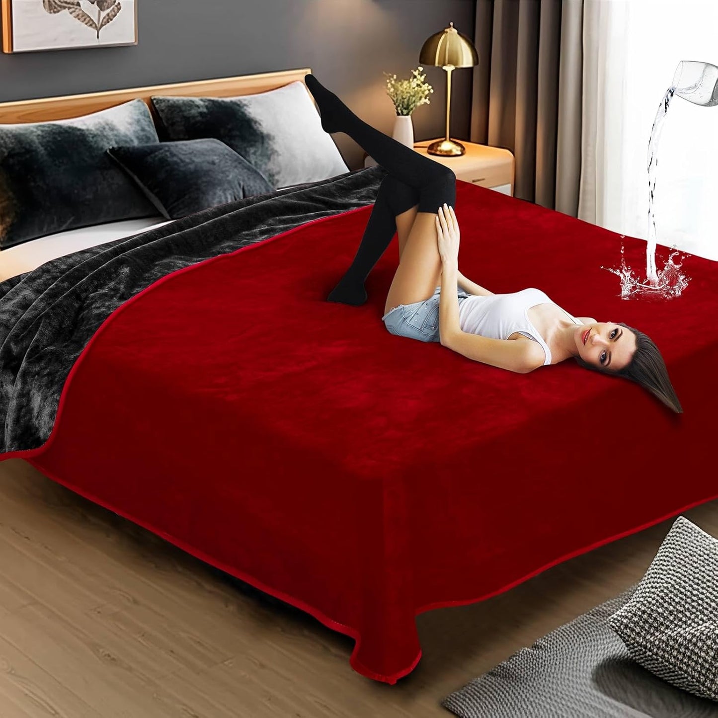 Love Waterproof Dark Gray and Light Gray Bed Blanket 40'' x 60'' with a Storage Bag, Double Sides Flannel Splash 3 Layer Lightweight Throw Size S Blanket Mattress Protector