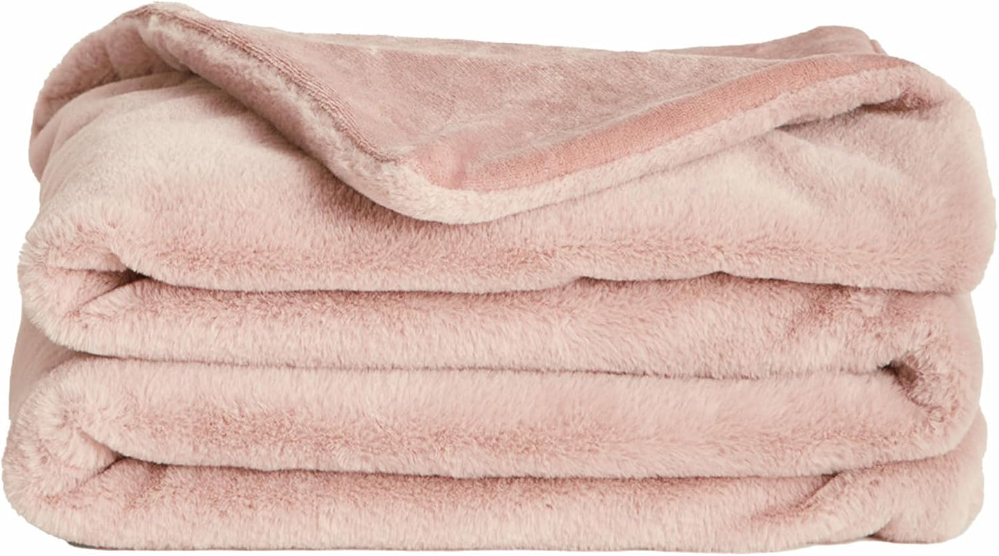 UnHide Lil’ Marsh | Faux Fur Blanket | Durable, Lightweight, Extra Soft Blanket | Machine Washable | Add a Layer of Softness to Any Bed, Couch, or Reading Chair | Rosy Baby, Medium (60” x 80”)