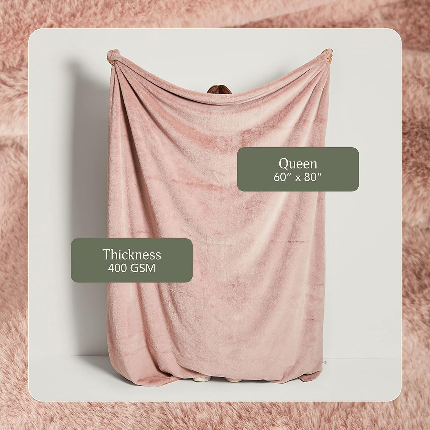UnHide Lil’ Marsh | Faux Fur Blanket | Durable, Lightweight, Extra Soft Blanket | Machine Washable | Add a Layer of Softness to Any Bed, Couch, or Reading Chair | Rosy Baby, Medium (60” x 80”)