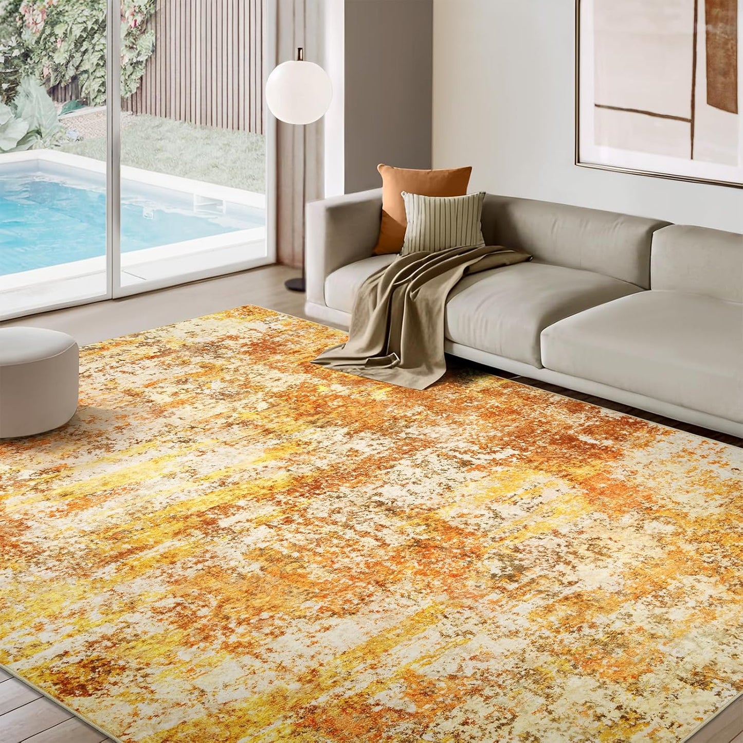 Washable Area Rug for Living Room: 8x10 Modern Abstract Neutral Soft Rug for Bedroom Dining Room No Slip Low Pile Carpet for Nursery Home Office - Grey/Blue