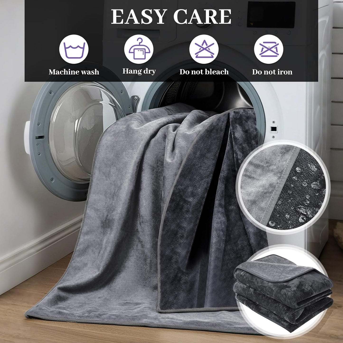 Love Waterproof Dark Gray and Light Gray Bed Blanket 40'' x 60'' with a Storage Bag, Double Sides Flannel Splash 3 Layer Lightweight Throw Size S Blanket Mattress Protector