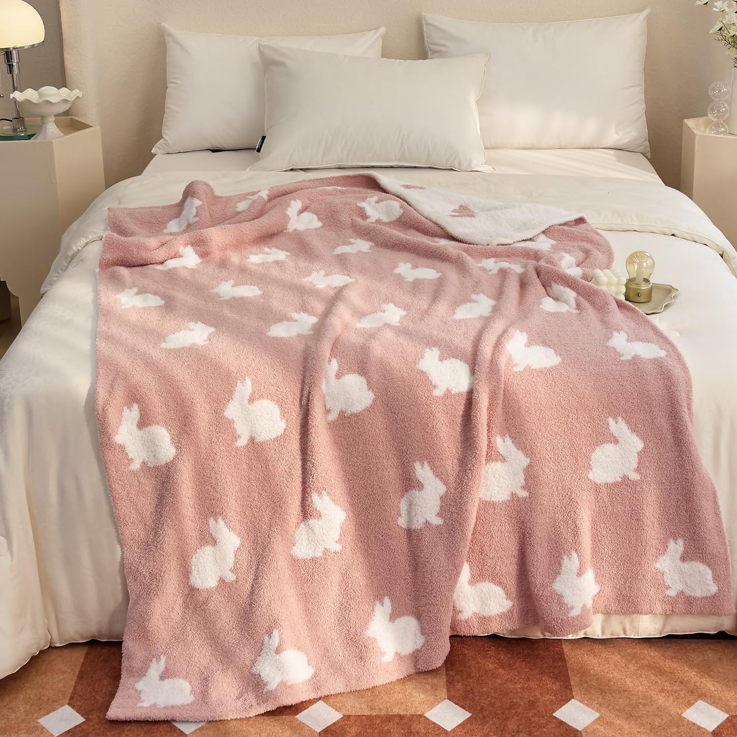 Ultra Soft Cozy Buffalo Checkerboard Grid Fluffy Microfiber Knitted Throw Blanket Lightweight Fleece Checkered Blanket for Sofa Couch Bed Travel Cream 51"X63"