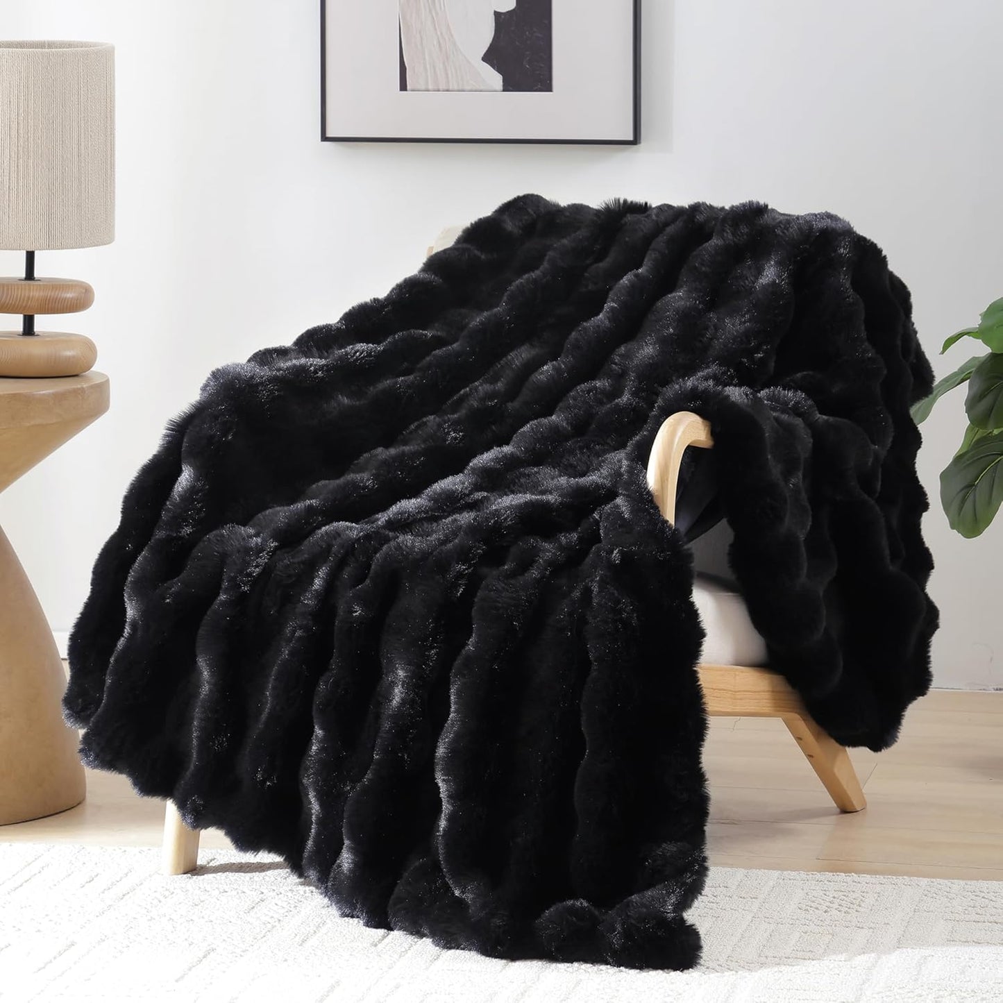 Smoofy Faux Fur Throw Blanket for Couch – Blush Pink Fluffy Cozy Rabbit Fleece, Plush Soft Bubble Blanket for Sofa & Bed, for Mom, Warm Fuzzy Home Room Decor Throw 50" x 60"