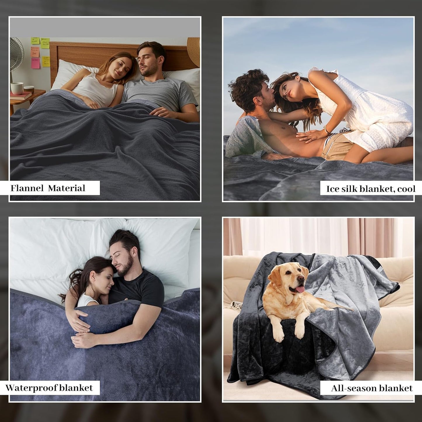 Love Waterproof Dark Gray and Light Gray Bed Blanket 40'' x 60'' with a Storage Bag, Double Sides Flannel Splash 3 Layer Lightweight Throw Size S Blanket Mattress Protector