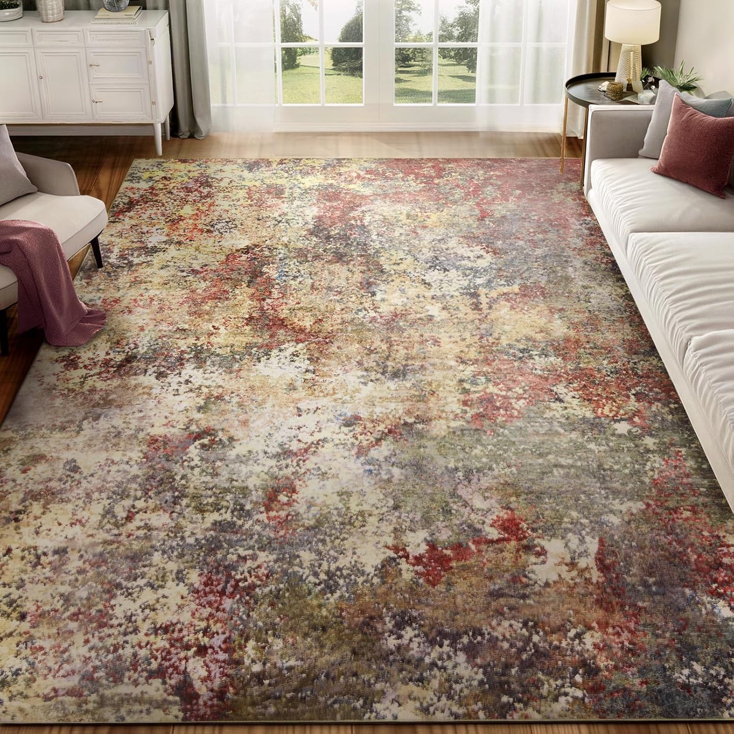 Washable Area Rug for Living Room: 8x10 Modern Abstract Neutral Soft Rug for Bedroom Dining Room No Slip Low Pile Carpet for Nursery Home Office - Grey/Blue