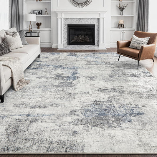 Living Room Area Rugs - 6x9 Abstract Large Soft Indoor Washable Rug Neutral Modern Low Pile Carpet for Bedroom Dining Room Farmhouse Home Office - Grey Blue