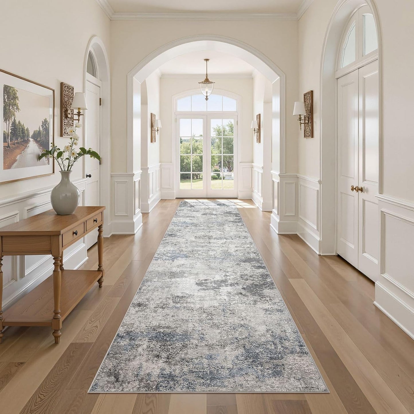 Living Room Area Rugs - 6x9 Abstract Large Soft Indoor Washable Rug Neutral Modern Low Pile Carpet for Bedroom Dining Room Farmhouse Home Office - Grey Blue