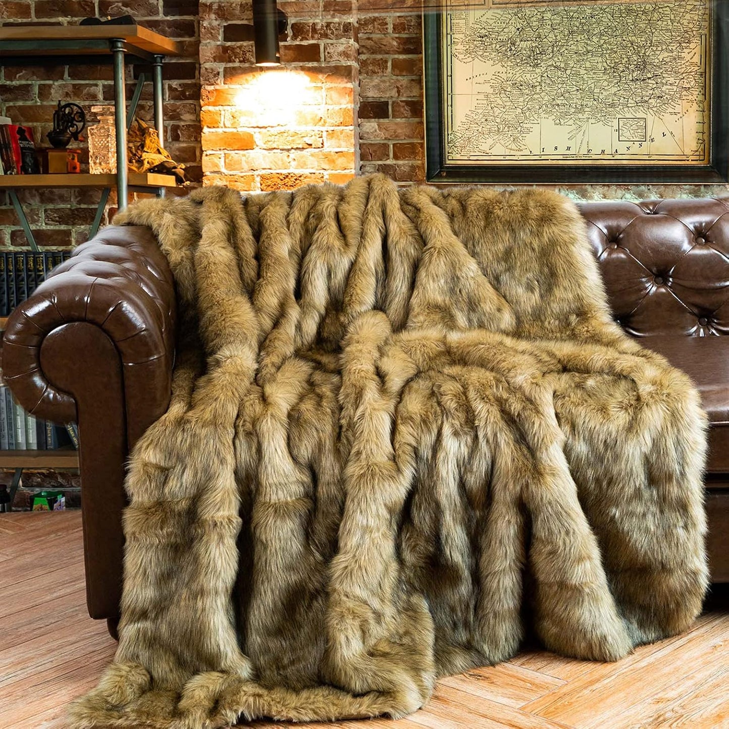 BATTILO HOME Ruched Luxury Faux Fur Throw Blanket Beige Tie-dye Rabbit Fur Blanket for Couch, Living Room, Fuzzy, Soft, Plush, Cozy, Elegant with Reversible Mink Blanket Beige, 60"x80"