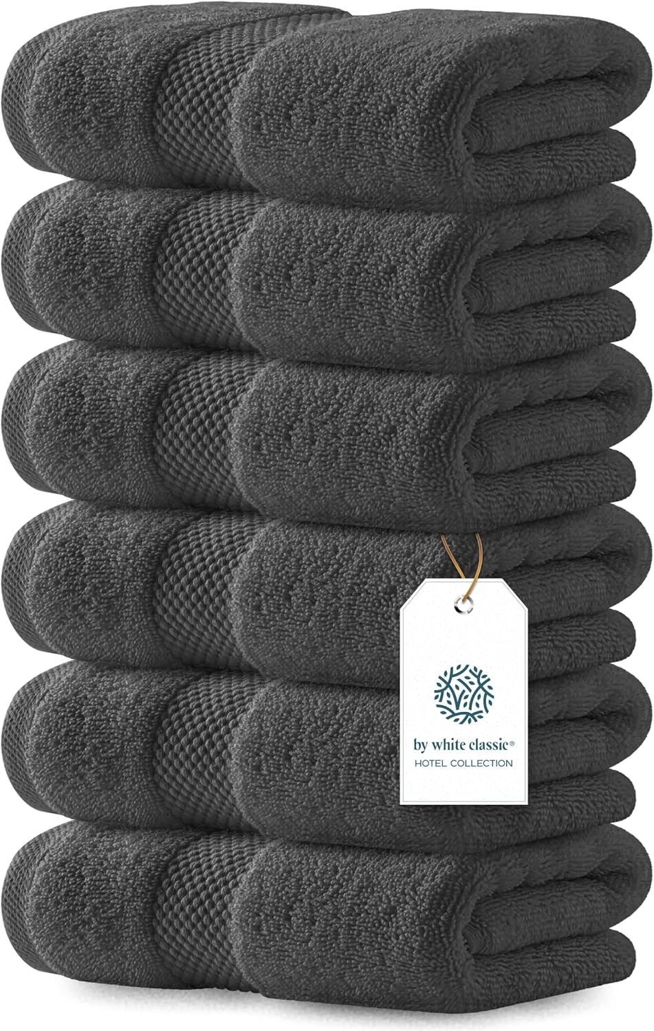 Luxury White Hand Towels - Soft 100% Turkish Cotton | Highly Absorbent Hotel spa Bathroom Towel Collection | 16x30 Inch | Set of 6