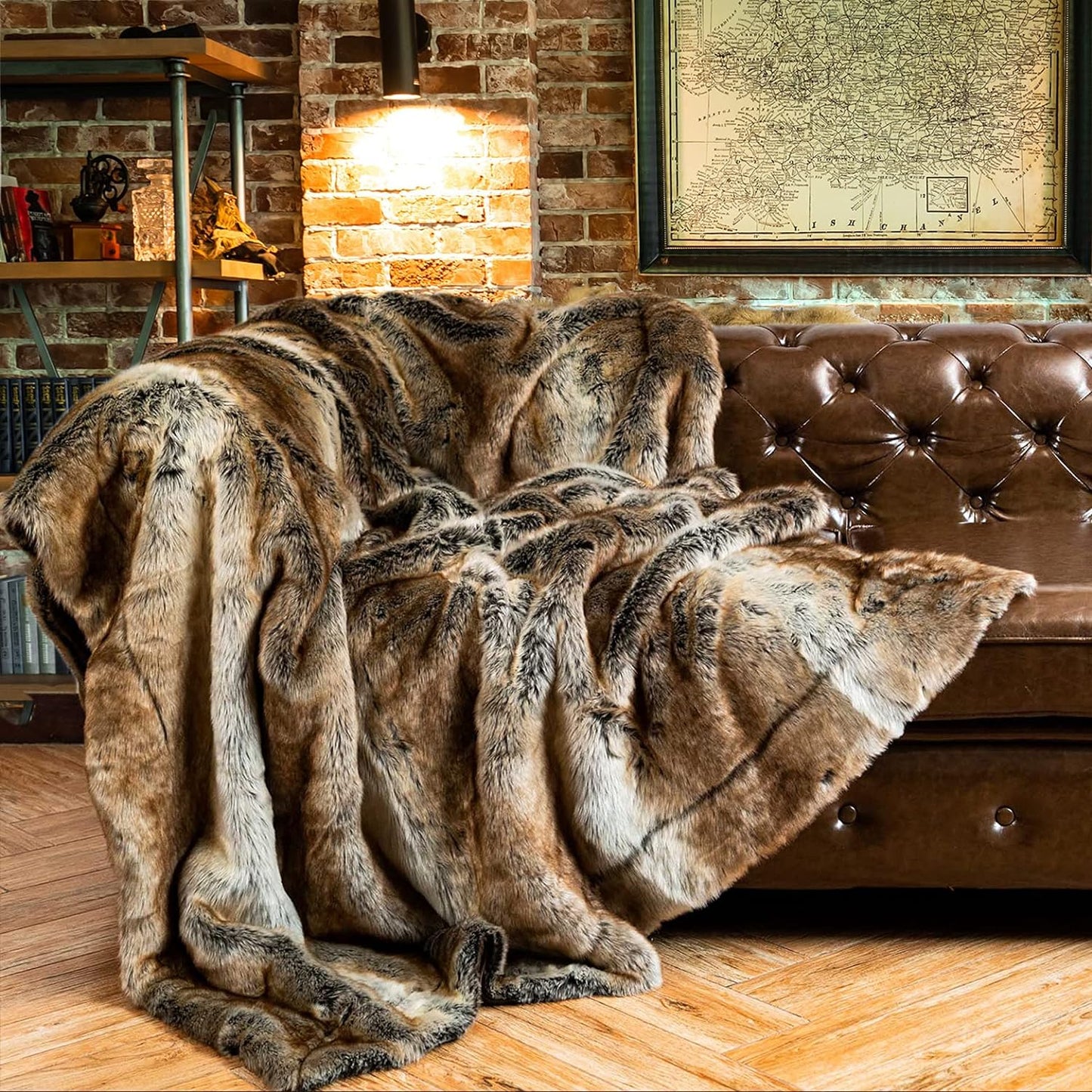 BATTILO HOME Ruched Luxury Faux Fur Throw Blanket Beige Tie-dye Rabbit Fur Blanket for Couch, Living Room, Fuzzy, Soft, Plush, Cozy, Elegant with Reversible Mink Blanket Beige, 60"x80"