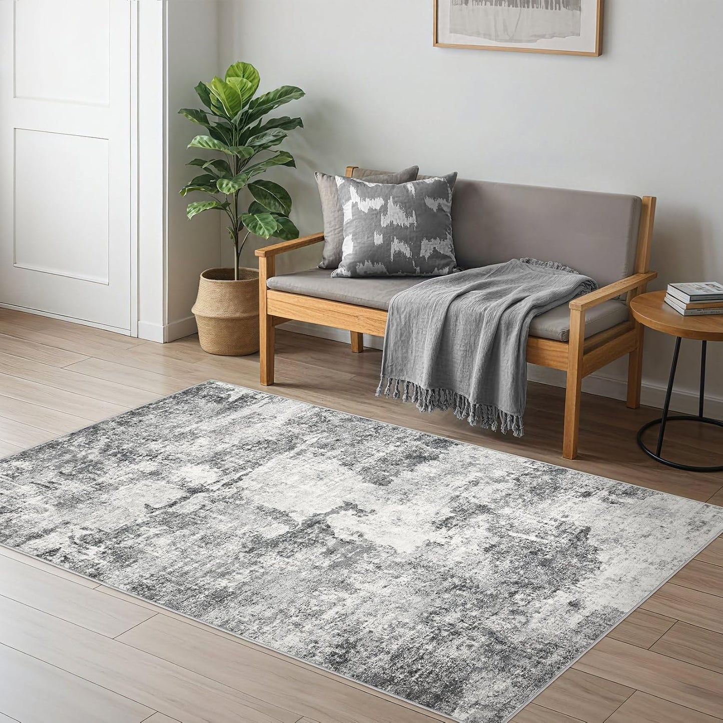 Living Room Area Rugs - 6x9 Abstract Large Soft Indoor Washable Rug Neutral Modern Low Pile Carpet for Bedroom Dining Room Farmhouse Home Office - Grey Blue