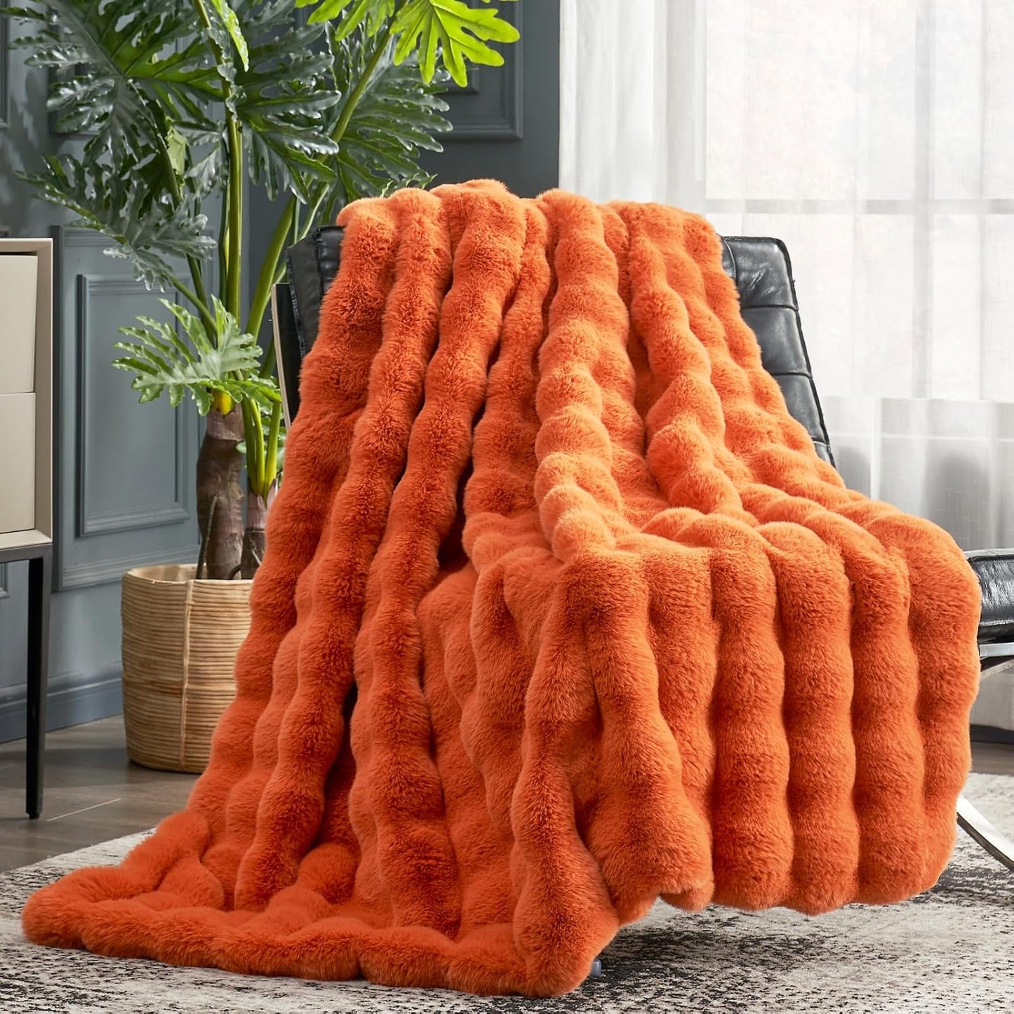 Cozy Bliss Faux Fur Throw Blanket for Couch, Fuzzy Soft Plush Thick Bubble Blanket for Sofa Bedroom Living Room, 50 * 60 Inches Tie-dye Taupe
