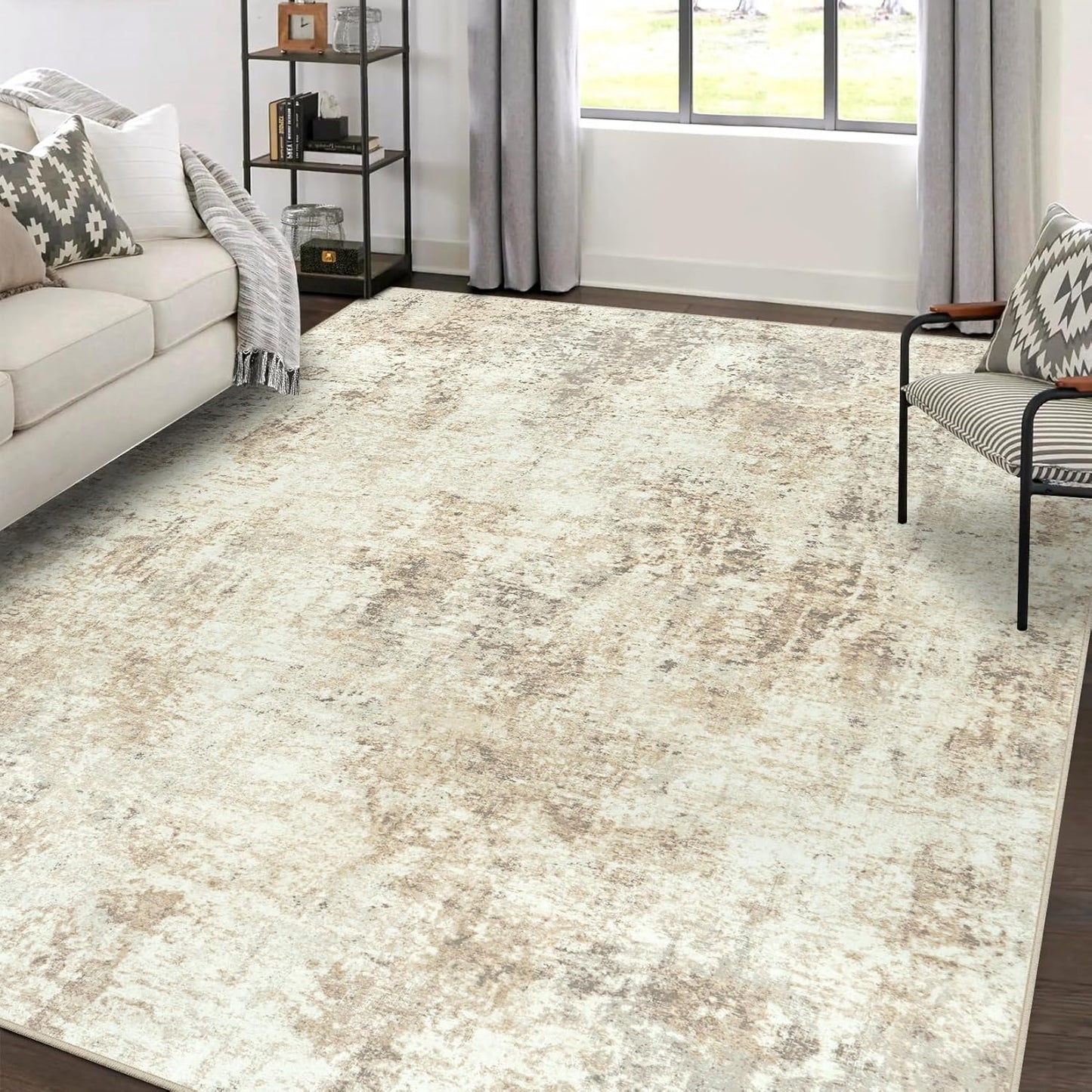 Area Rug Living Room Rugs: 5x7 Large Soft Indoor Carpet Modern Abstract Rug with Non Slip Rubber Backing for Under Dining Table Nursery Home Office Bedroom White Gray Blue