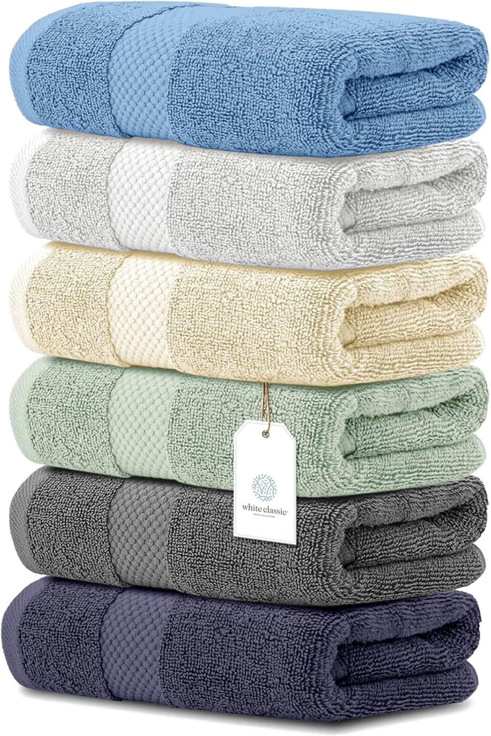 Luxury White Hand Towels - Soft 100% Turkish Cotton | Highly Absorbent Hotel spa Bathroom Towel Collection | 16x30 Inch | Set of 6