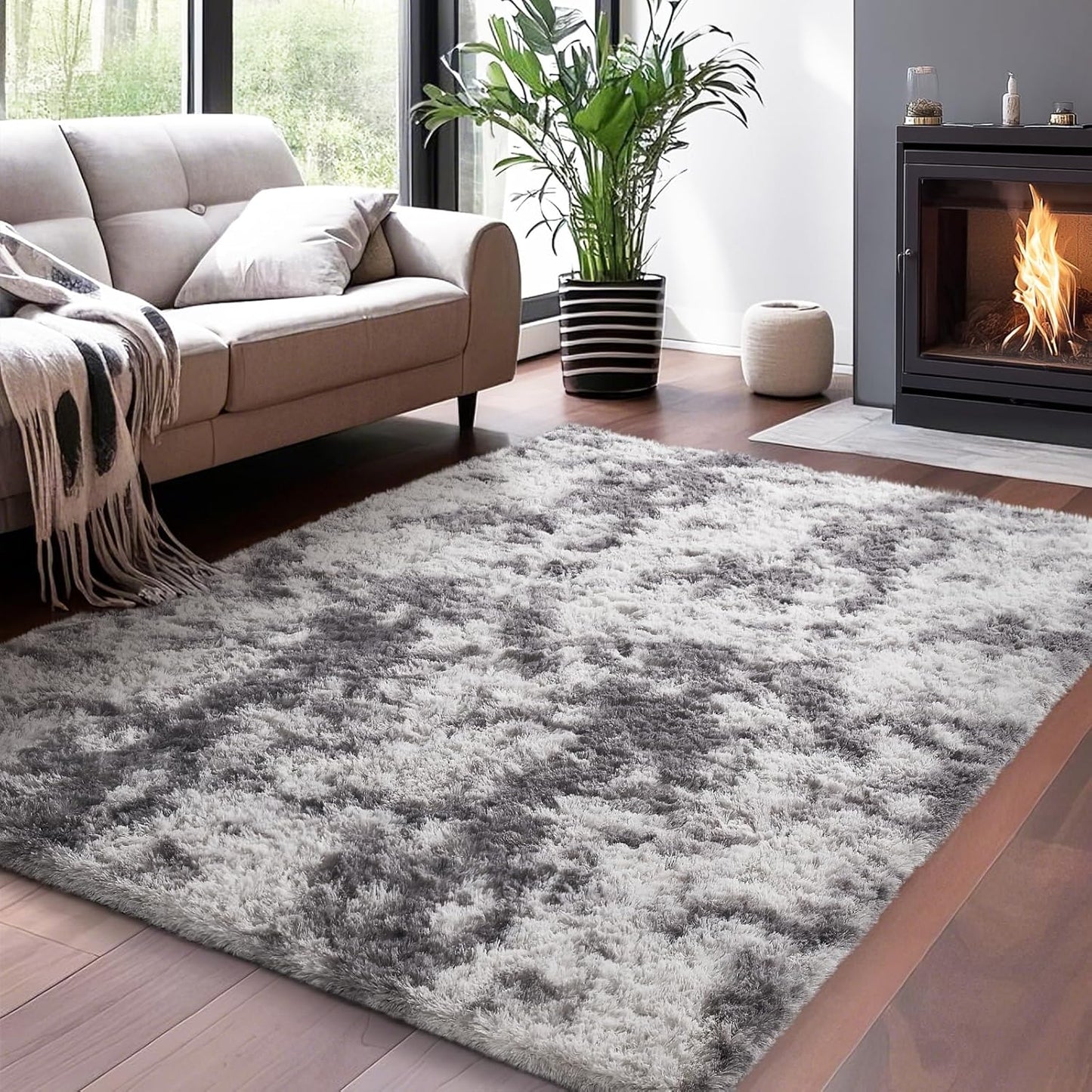 Ophanie Upgrade 5x8 Rugs for Living Room,Grey Fluffy Carpet Large Fuzzy Plush Shag Comfy Soft,Non-Slip Indoor Floor Carpet,for Kids Boys Girls,Room,Bedroom,Playroom,Home Decor Aesthetic