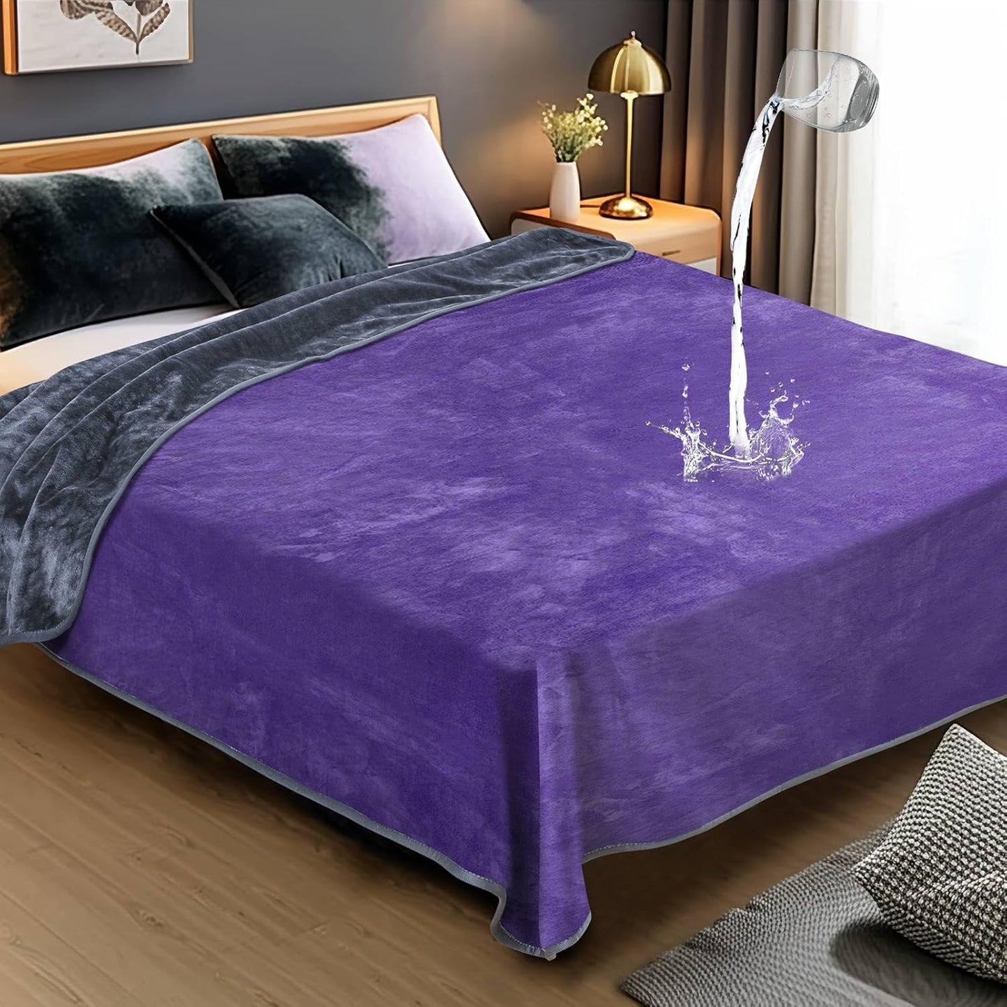 Love Waterproof Dark Gray and Light Gray Bed Blanket 40'' x 60'' with a Storage Bag, Double Sides Flannel Splash 3 Layer Lightweight Throw Size S Blanket Mattress Protector