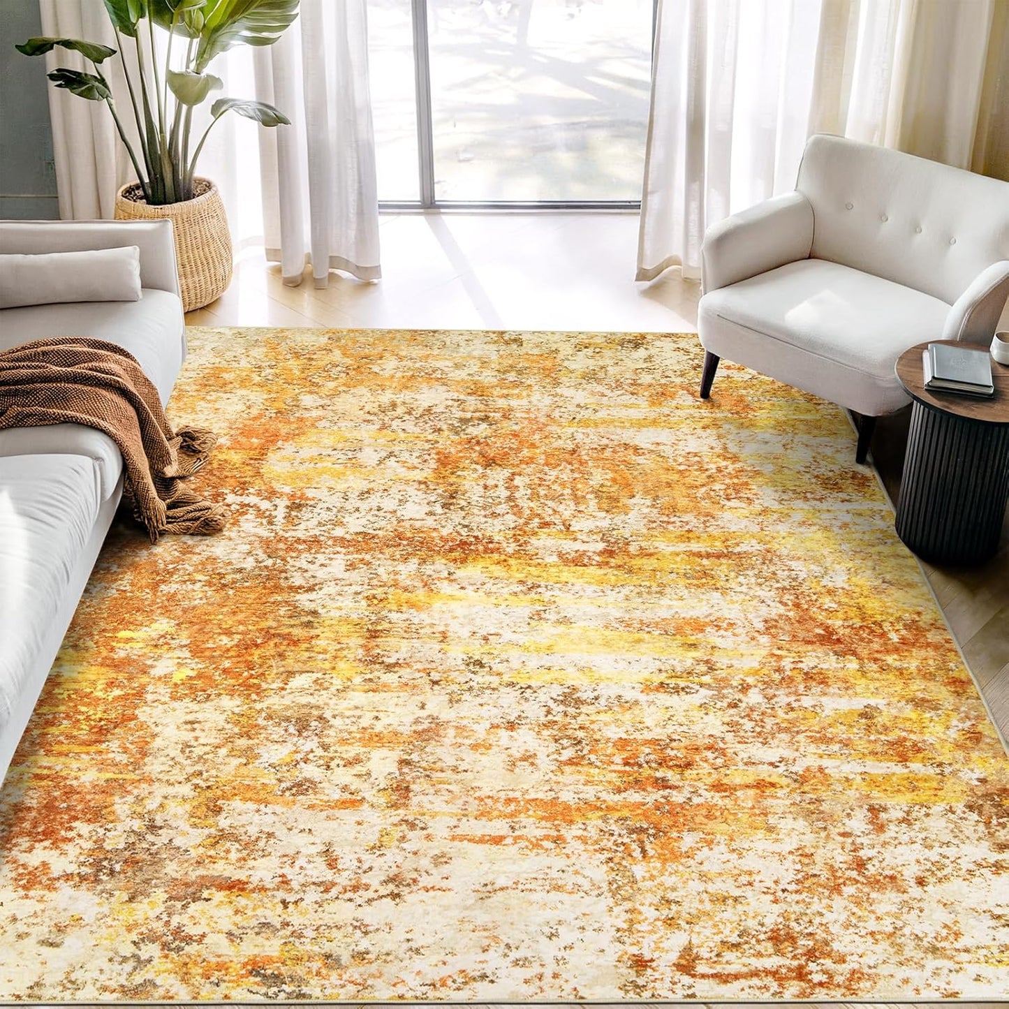 Washable Area Rug for Living Room: 8x10 Modern Abstract Neutral Soft Rug for Bedroom Dining Room No Slip Low Pile Carpet for Nursery Home Office - Grey/Blue